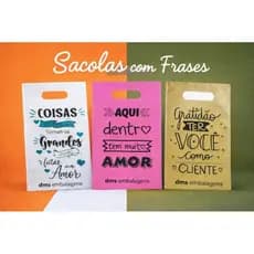 50 sacolas boca de palhaço ou vasada 20x30 e 30x40 com frases pink ou preta