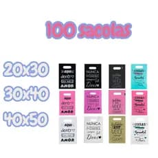 100 sacolas boca de palhaço ou vasada 20x30 e 30x40 com frases pink ou preta