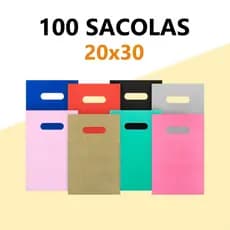 Kit 100 Un Sacolas Plásticas Boca Palhaço 20x30 Alça Vazada para loja