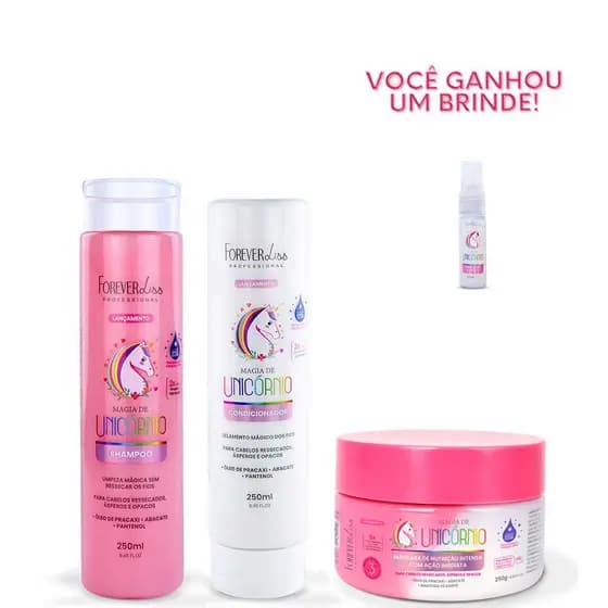 Kit Shampoo, Condicionador e Máscara Magia Unicórnio Forever Liss