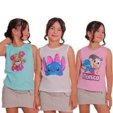Camiseta Infantil Feminina kit com 3,  100% Algodão (2, 4, 6 a 8 anos) cores e estampas  varea