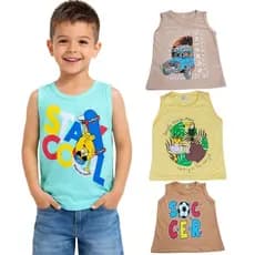 camiseta regata menino, kit com 2, 100% algodão, tamanho 2 4 6 e 8 Anos, modelo leve perfeito para brincar.