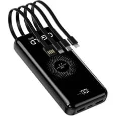 Carregador Portátil Sem Fio Por Indução PowerBank 10000mAh Com Cabos Inclusos Embutidos Rápido Turbo