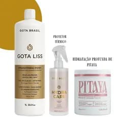 Kit Progressiva Organica Liso Perfeito com Protetor Térmico Creme Pré Química e Óleo Finalizador