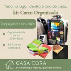 Kit Carro Organizado - Organizador Multiuso Para Banco de Carro - Acessórios Automotivos - Porta Treco - Pano de limpeza