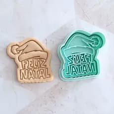 Cortador de Biscoito e Carimbo Feliz Natal com Gorro