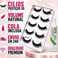 Kit 5 Pares Cílios Postiços Realista 3D | Cola Inclusa | Volume Natural