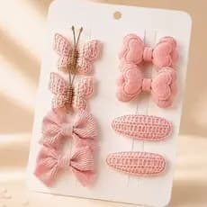 Cartela 8 Presilhas Cabelo Menina| Off‑White| Rosa| Laço Borboleta| Estilo Coreano| Bebê Look Infantil Escola Presente
