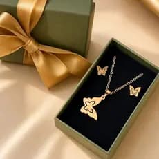 Conjunto Colar e Brinco Dourado| Caixa Presente| Não Escurece| Aço Inoxidável