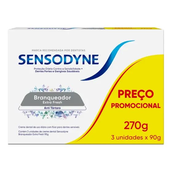 Creme Dental Sensodyne Branqueador Leve 3 Pague 2 Pasta de Dente Extra Fresh, Anti Tártaro