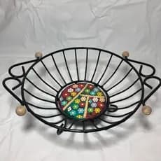 Fruteira de mesa redonda ferro e madeira rustica pintura da madeira feita a mão trabalho artesanal