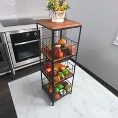 Fruteira Porta Filtro 3 Andares em Ferro e Madeira OFERTA (marrom)
