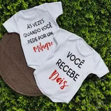 Kit 2 Body de Bebe Gêmeos Manga Curta Frases para Gêmeos Unissex 100% Suedine