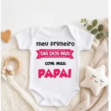 Body Manga Curta Infantil Branco Tema Dia dos Pais Meu Primeiro Dia dos Pais