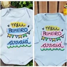 Body Bebê Temático Frases Junina Arraia Caipirinha Mesversário Menino Menina 100% Algodão
