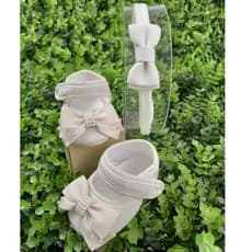 Sapatinho de bebê Com Tiara De Laço - Sapatilha Boneca Feminina Batizado