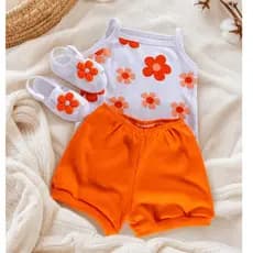 Conjunto Sandália Com Body Flor E Short Bebe Menina Mesversário Estampado Verão 100% Suedine