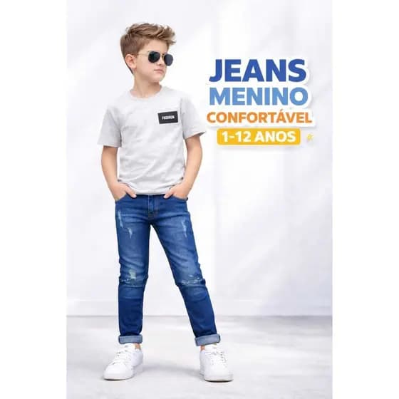 Calça Jeans Infantil Masculina Menino Confortável Cintura Ajustável Moda Infantil Escolar 1 a 16 Anos lançamento
