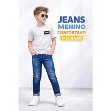 Calça Jeans Infantil Masculina Menino Confortável Cintura Ajustável Moda Infantil Escolar 1 a 16 Anos lançamento