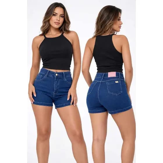 Short Jeans Feminino Cintura Alta Com Elastano Confortável Moda Blogueira Tendência 2026