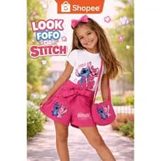 Conjunto Infantil 3 Peças Menina Short Blusa Bolsa Roupa Infantil Blogueirinha Look Completo Tendência 2026
