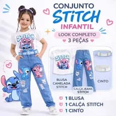 Conjuntos personagens Infantil Feminino 3 Peças Calça Jeans Blogueirinha + Blusa  + Cinto