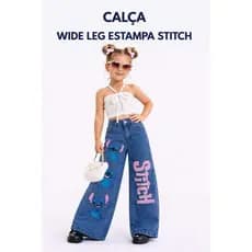 Calça Jeans Infantil Menina Wide Leg Stitch Pintura Exclusiva Blogueirinha Calça Larga Moda 2026 2 ao 8