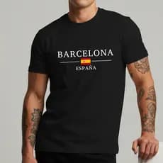 Camiseta Masculina Barcelona Espanha Casual Moderna Estilosa Estampa Pais