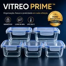 Kit 5 Potes Hermético Vidro 640ml Borossilicato Premium Tampa Vedada Anti Vazamento Marmita Fitness