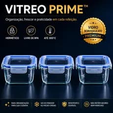 Pote Vidro Hermético 640ml Kit 3 peças Tampa Vedada Anti Vazamento Premium Marmita Fitness