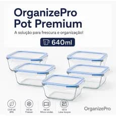 Kit Potes de Vidro Herméticos 640ml Com Tampa Vedação Marmita Alimentos Freezer Micro-ondas