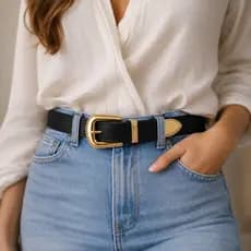Cinto Feminino Ajustável com Fivela Dourada de Couro Montana Luxo Moda Casual Elegante para Jeans Vestido Short e Saia