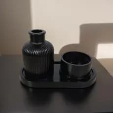 kit 3 peças bandeja garrafinha pote organizador decoração luxo casa sala quarto