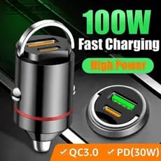 100W Porta USB Dupla Mini Carregador De Carro Carregamento Super Rápido Liga Alumínio Adaptador Telefone Tomada Cigarro