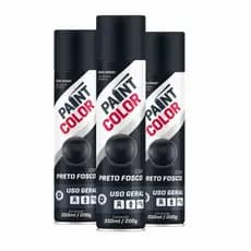 KIT 3 Tinta Spray PRETO FOSCO 350ml/200G Uso Geral Interno/externo/CARROS/RODAS/MOTOS/BICLITES/USO GERAL