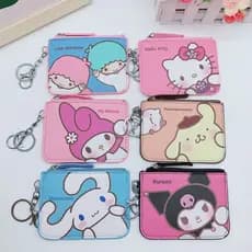 Porta-Moedas Sanrio Com Chaveiro Cartões Kuromi Pochacco Pompompurin Cinnamoroll Twin Stars Carteira De Identificação De