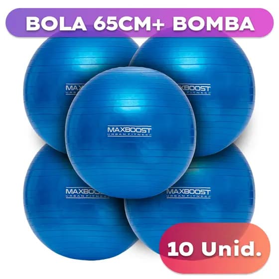 Kit com 10 Unidades Bola de Pilates Maxboost 65cm PVC Resistente para Yoga, Academia, Fisioterapia e Treino Funcional