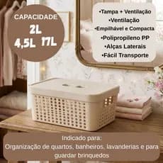 Cestos Organizadores Armazenar Kit 3 cestos tamanho 2 L 4,5L E 17L Tampa Praticidade Multiuso Cores