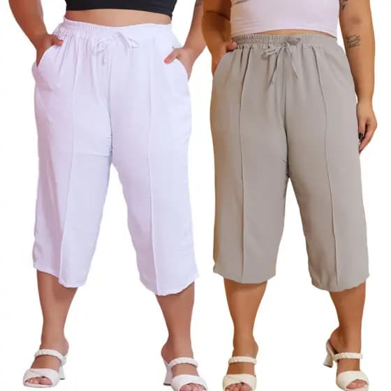 Kit 2 Pçs Calça Feminina Pancourt Em Tecido Duna Com Elastica Plus Size