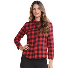 Camisa Xadrez Flanelada Feminina  De Frio  Manga Longa Com Botões