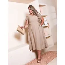 Vestido Longa Feminina Plus Size Tecido Sensorial Com Dois Bolsos Laterais