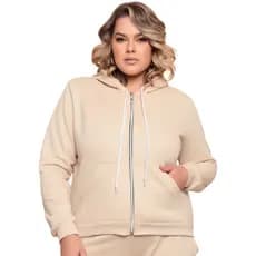 Casaco Moletom Quentinho De Inverno Feminina Plus Size Com Ziper e Bolso