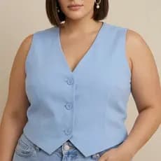 Colete Feminino Plus Size Com Botões Cinturado Tecido Alfaiataria Elegante