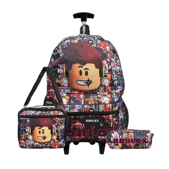 Mochila ROBLOX De Rodinha Grande + Lancheira + Estojo Game Roblox