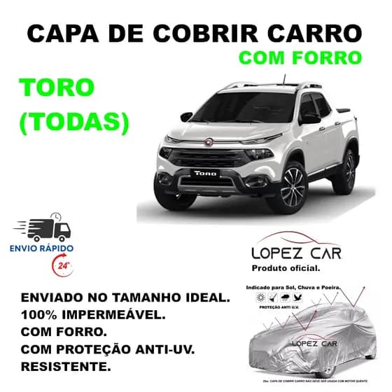 Capa de cobrir carro picape pick-up caminhonete Fiat Toro com forro 100% impermeável