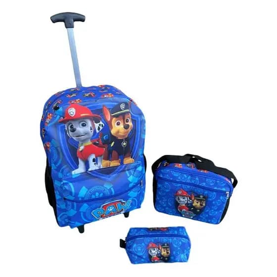 Kit Mochila Patrulha Canina Com Rodinhas Infantil Escolar + Lancheira Térmica e Estojo