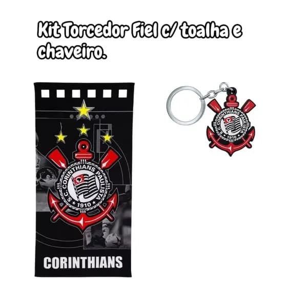 Kit Presente Torcedor Fiel com Toalha Corinthians Grande e Chaveiro Emborrachado