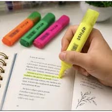 Kit Marcador de Texto Estojo 4 Cores Neon Caneta Escolar Marca Texto Marca First