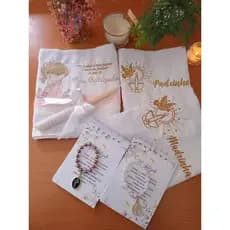 Kit Toalha Bordada e Vela Batismal + kit Presente| Convite Padrinhos de batismo