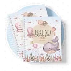 Caderno de Saúde do Bebê Personalizado | Caderneta Infantil A5 fundo do mar